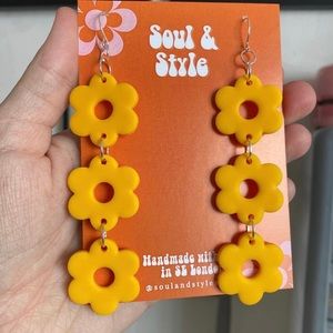 3 Tier Yellow Flower Dangle Earrings